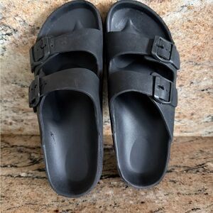 Classic Double-Strap Slide Sandals in Black